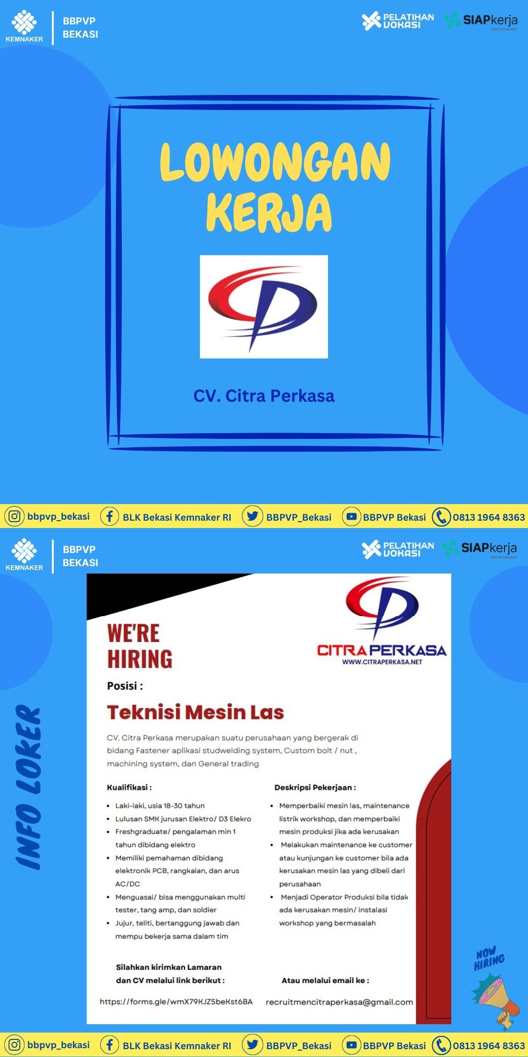 Info Lowongan Kerja CV. Citra Perkasa Untuk Posisi Teknisi Mesin Las ...